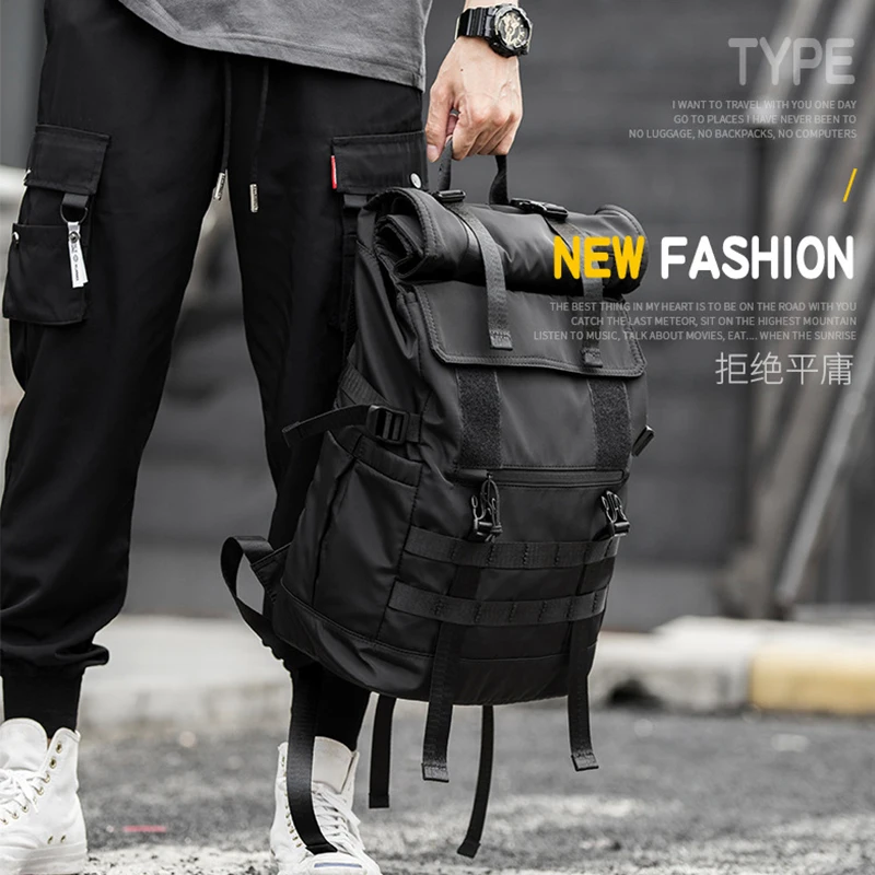 Fashion Backpacks Men Travel Bags with draw-bar box strap Black Shoulder Bags Large Capacity can hold 17inch laptop Computer Bag