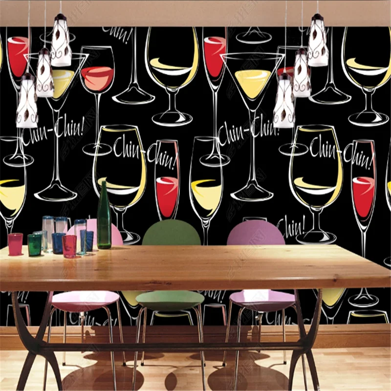 Wine Glass Goblet Blackboard Cafe Wallpapers Industrial Decoration Tooling Background Mural Wall Paper Papel De Parede 3d