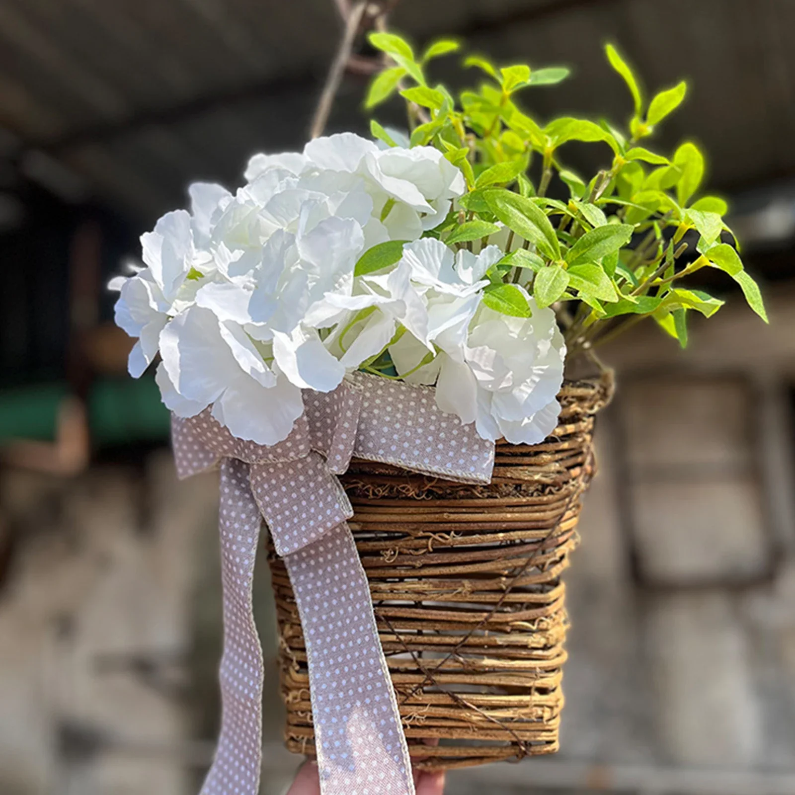 Vintage Spring Summer Simulation Hanging Basket Wreath, Pink Berry And Wildflower White Ball Embroidery Hanging Basket Garland