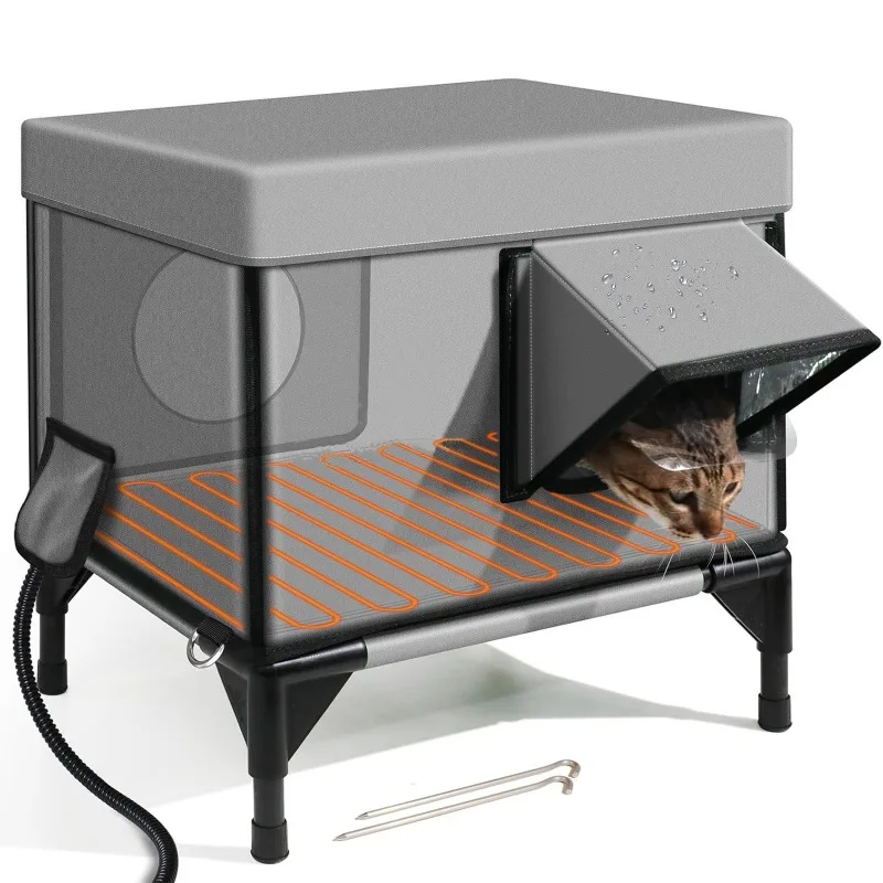 Winter Warm Electric Heating Outdoor Cat House, Windproof Rainproof Scratch-Proof Cat Bed for Pet Dogs and Cats view 4