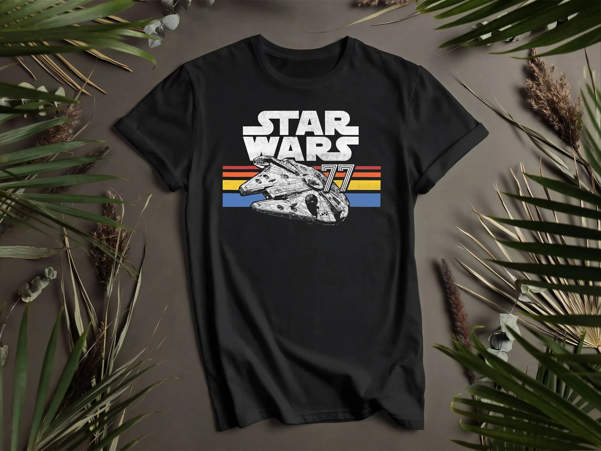 Camisetas Retro personalizadas de Star Wars Millennium Falcon 77 de los años 90 para hombres y mujeres, camiseta holgada y transpirable de manga corta con cuello redondo