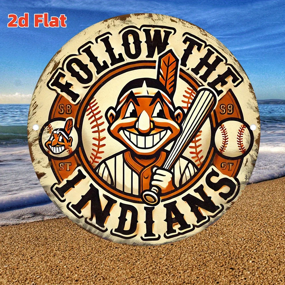 2D Flat - [2D Flat] 2D Plane - 1 Vintage Metal Iron Sign with The Indian Baseball Team Logo, Designed Specifically for 2D Plane
