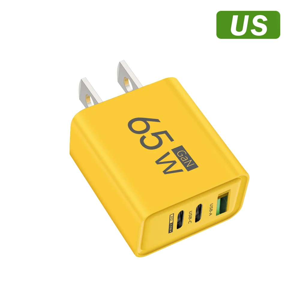 Insgesamt 65W GaN USB-Ladegerät Typ C PD 3 Anschlüsse Schnellladung Handy-Adapter Quick Charge 3.0 Für iPhone Xiaomi Samsung Huawei