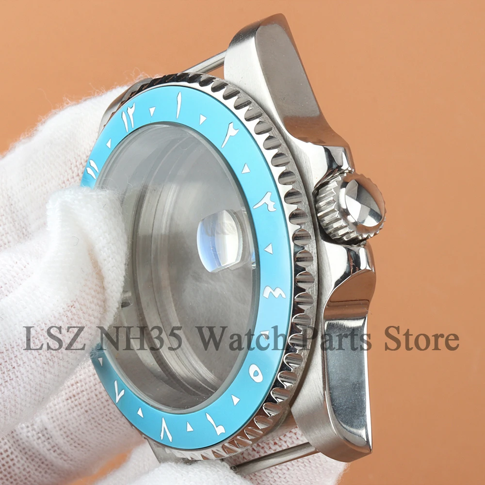 Boîtier de montre en verre saphir, 40mm, bleu glace, lunette arabe, pour SUB GMT Seiko nh34 nh35 nh36 nh38, mouvement 28.5mm