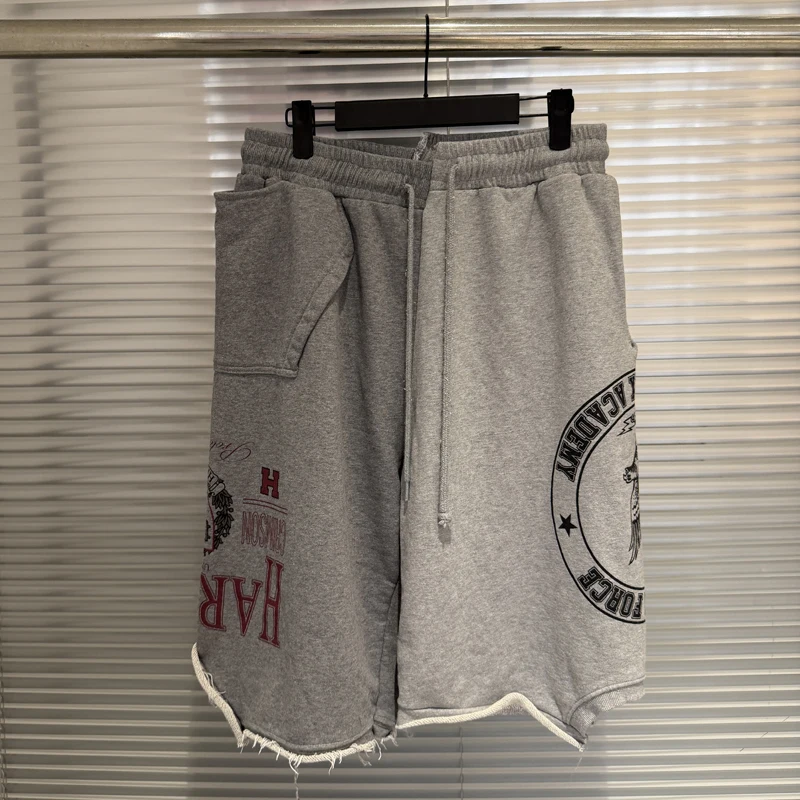 Niche Trend Brand Irregular Cutting Contrasting Color Splicing Graffiti Letter Print Protocol Index Casual Cotton Shorts Pants