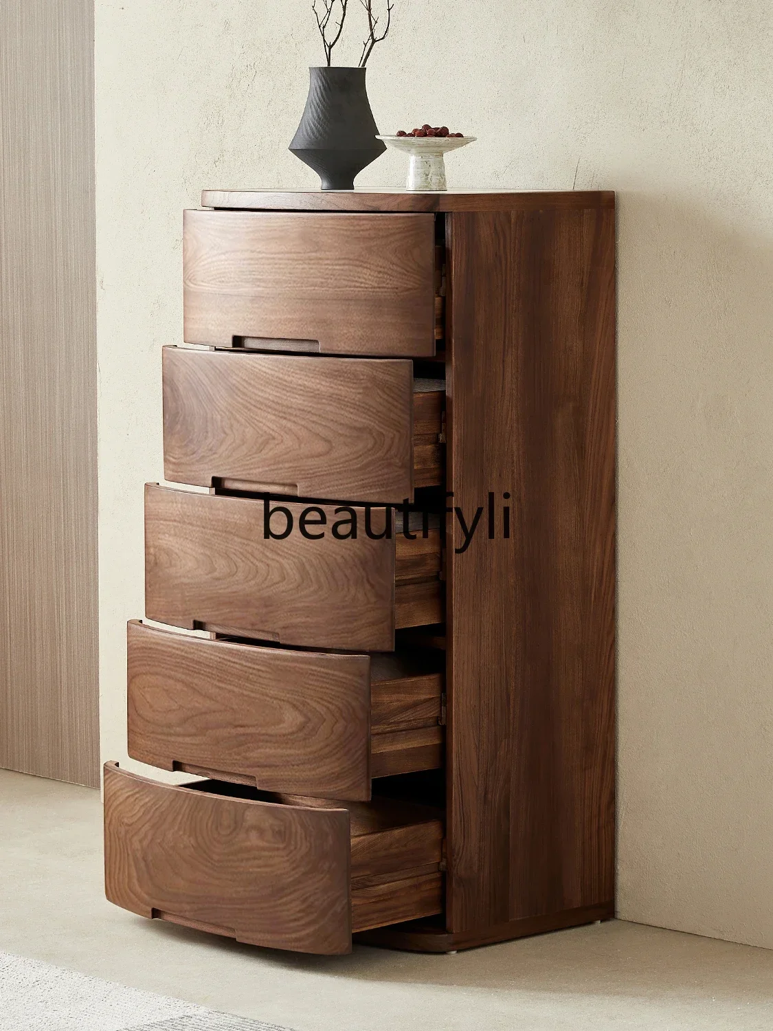 A32 North American black walnut all-solid wood chest of drawers, multi-functional locker floor-to-ceiling drawer storage cabinet