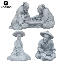 Miniature Old Fisherman Play Chess Sand Stones Figurine Aquarium Ornaments Fairy Garden Bonsai Rockery Lanscape Room Decoration