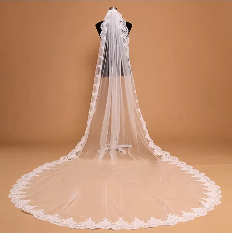 Lace Appliques Lace Edge Bridal Veil with Comb Wedding Veils Accessories