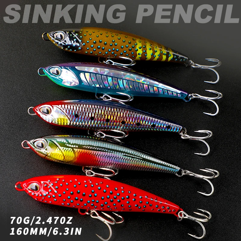 

70g 160mm Sinking Plastic Sea Hard Bait with hook Big Game Saltwater Fishing Bait Stickbait Pencil Fishing Lure