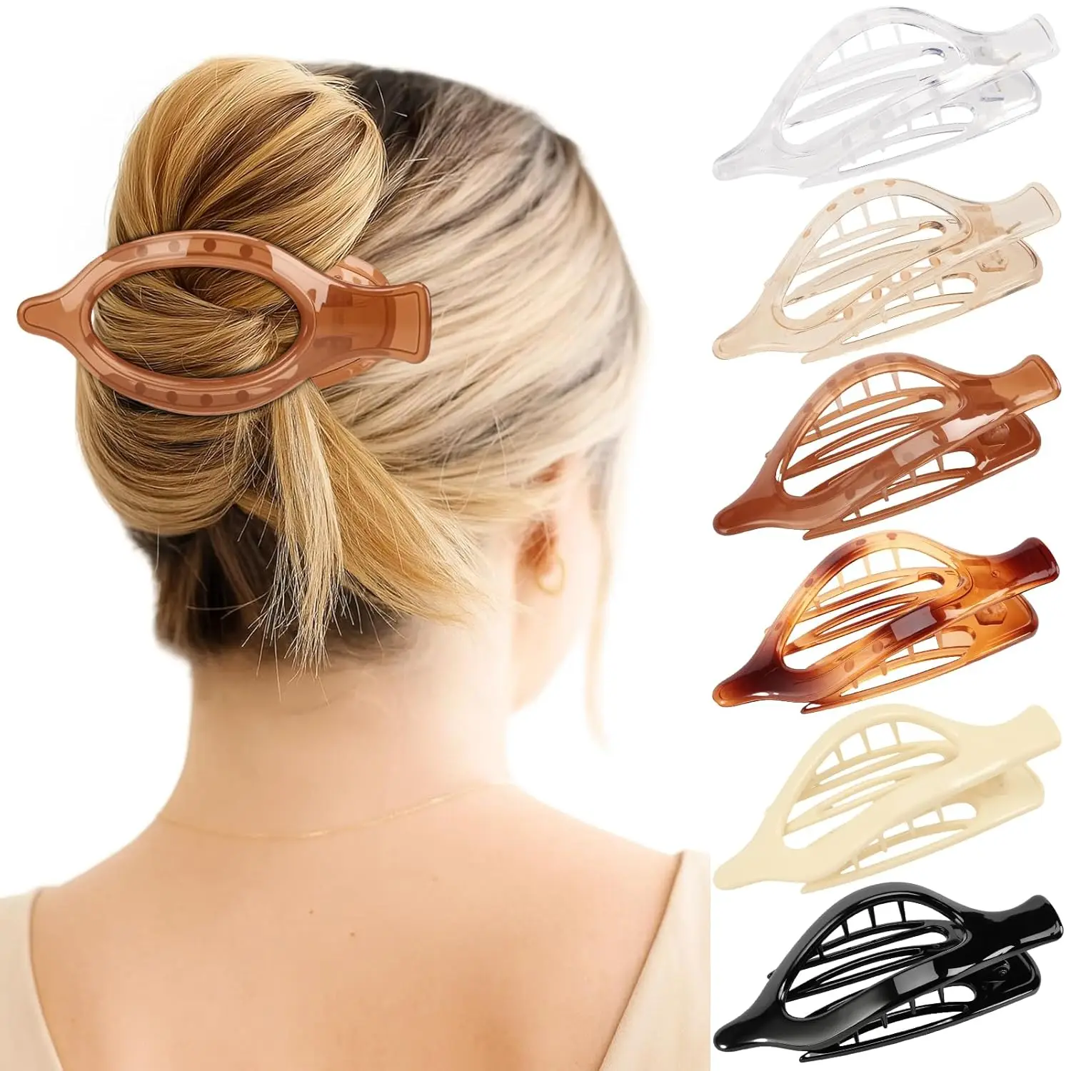 

6 Packs French Flat Hair Clips Jaw Clips with Non-Slip Grip, Strong Hold Hair Clamps for Thick Hair