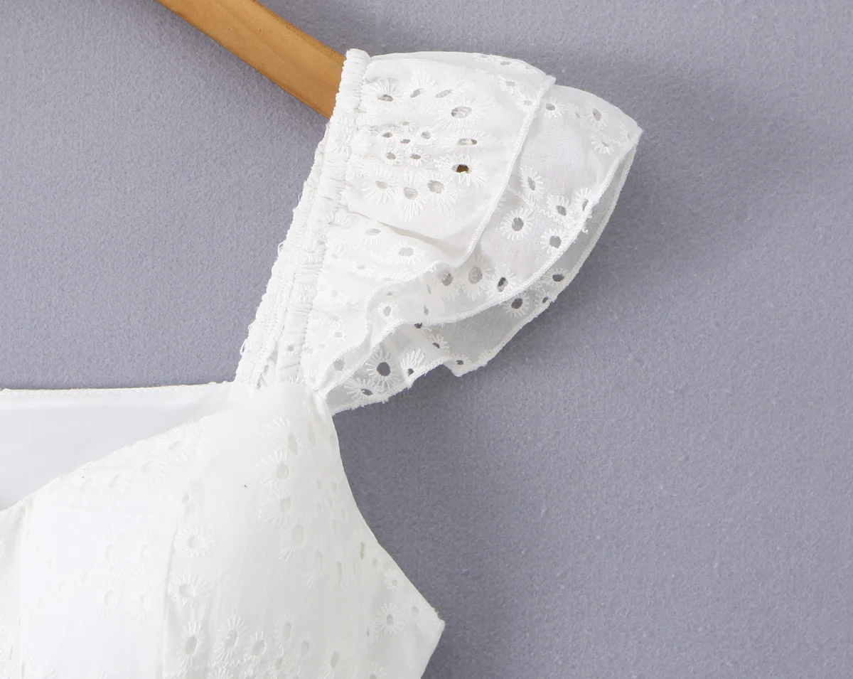 Sexy Wit Borduren Kant Pad Beha Corset stijl Houten oren Band Mini Tank Jurk Vrouwen 2 Lagen Ruches Swing Jurken Vestidos