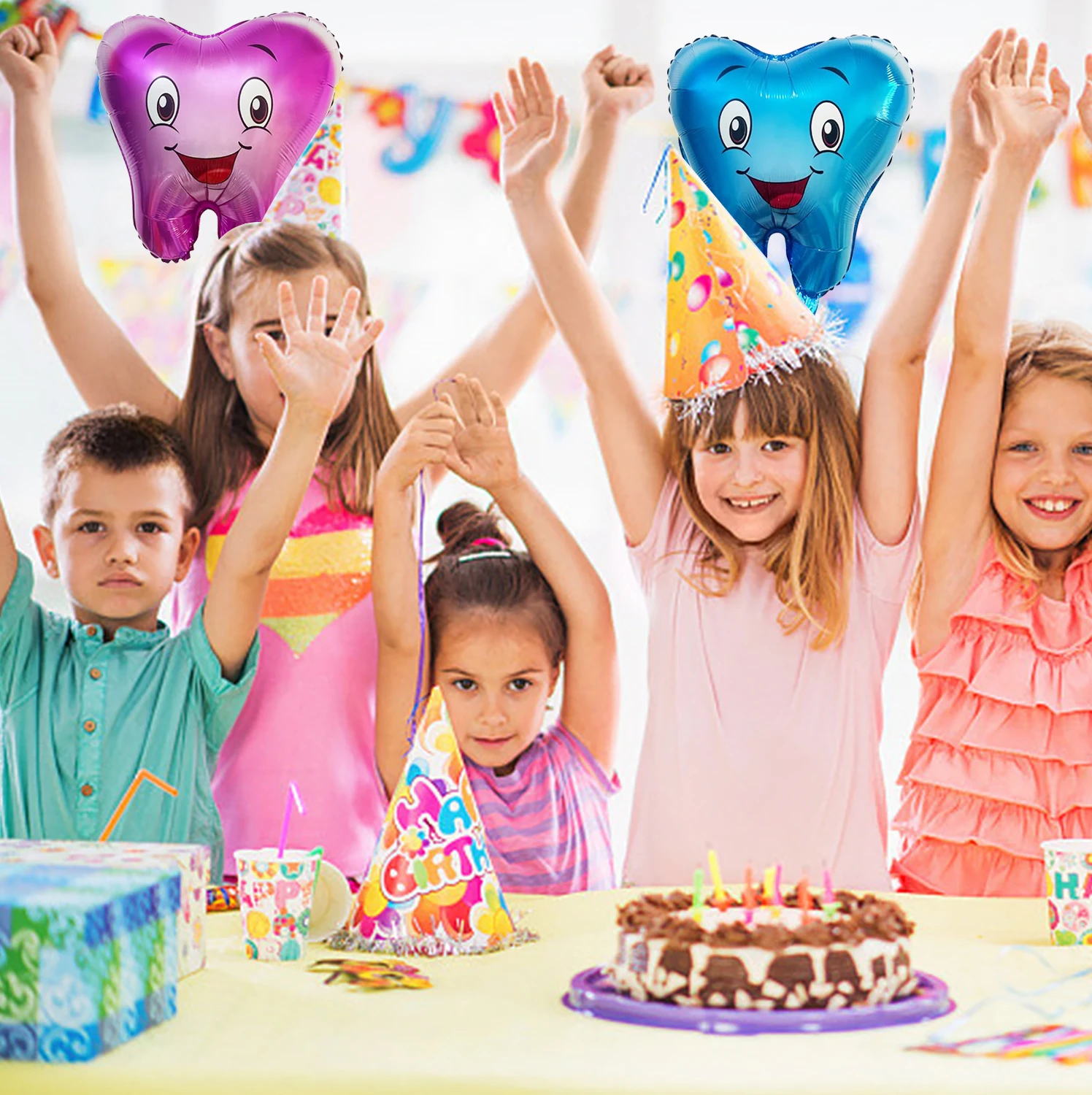 

5Pcs Tooth Party Foil Balloons Tooth Themed Birthday Party Decorations Tooth Baby Shower Gender Reveal Foil Balloons Kids Toys