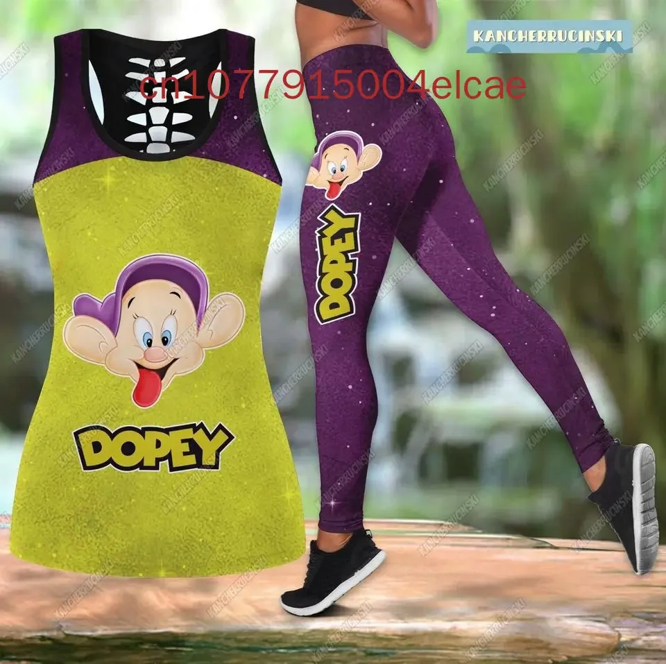 Disney dopey anão feminino recorte regata leggings conjunto de yoga verão fitness leggings agasalho disney oco tanque superior leggings conjunto