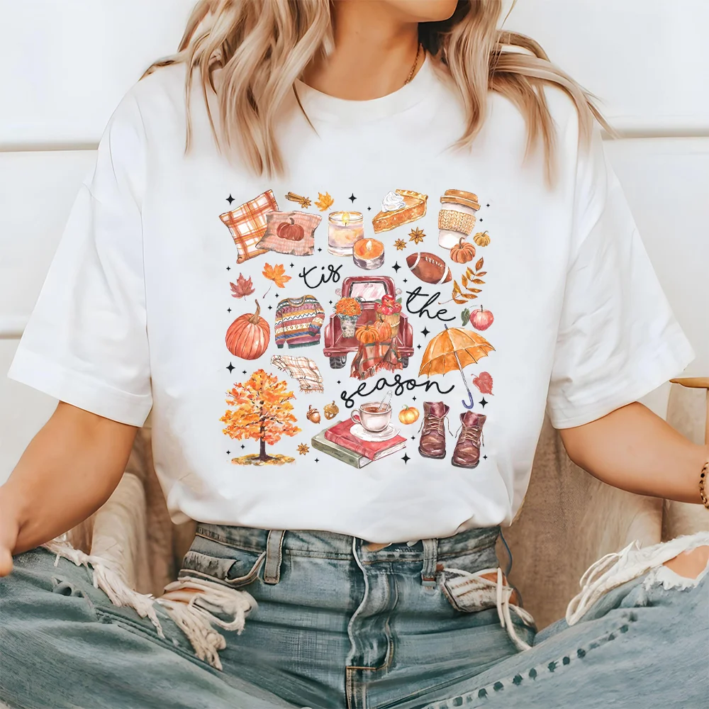 This Is Fall Season Women's Fall Shirt Pumpkin Season Women Short Sleeves Shirts Fashion Fall Harvest Female Tshirt Clothes