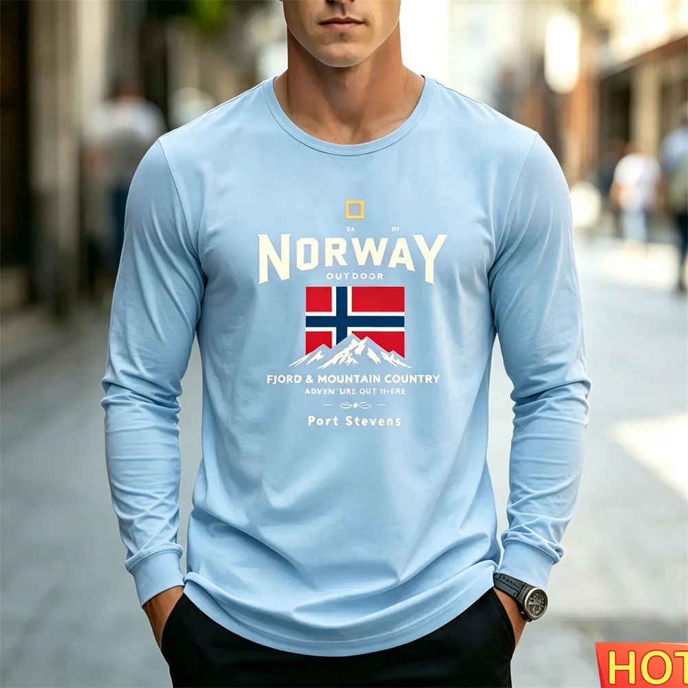 Autumn men's long sleeved T-shirt Cotton Letter Casual men's T-shirt Commuting T-shirt Men's Comfort T-shirts Versatile clothing - view 5