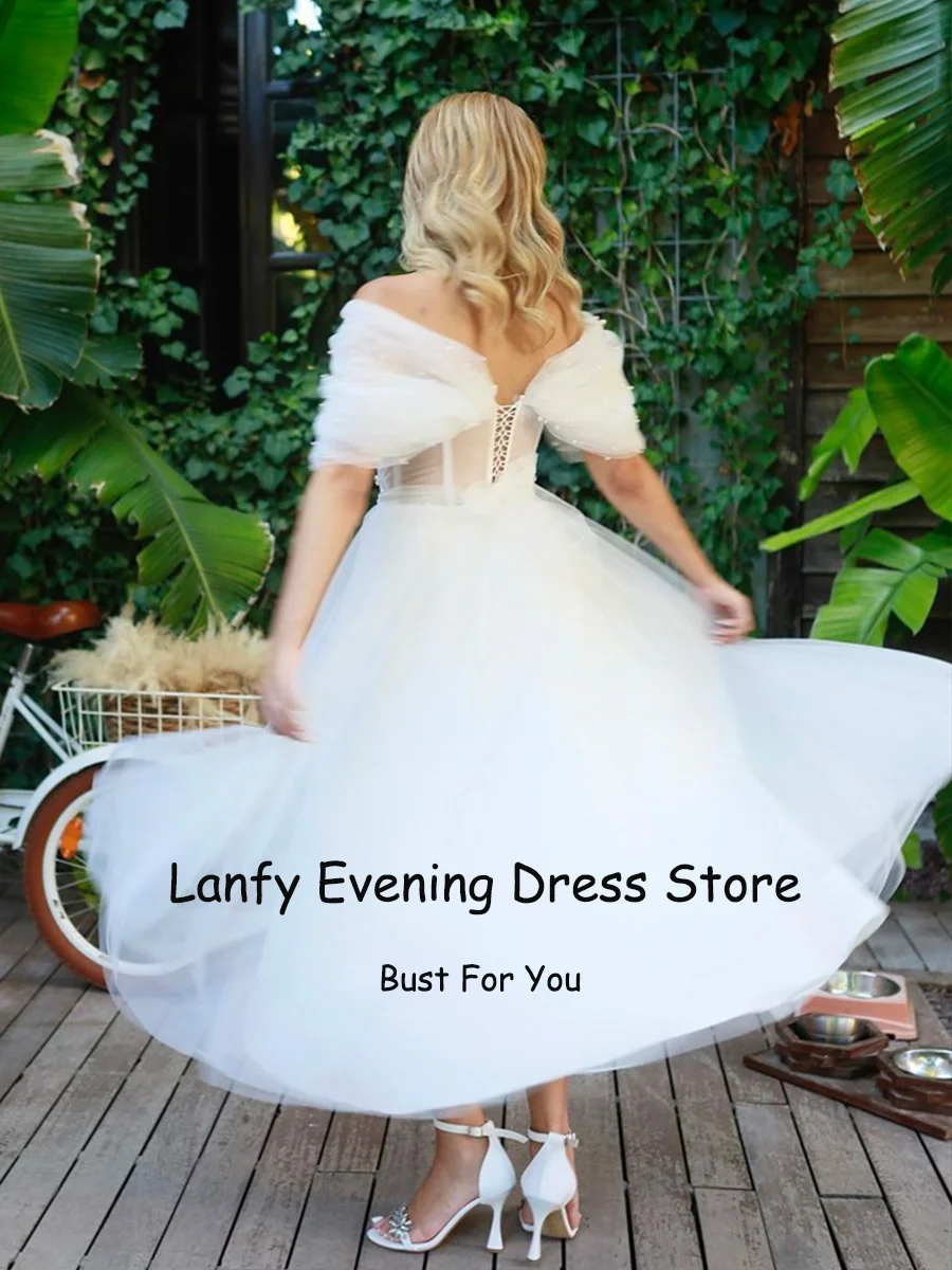 سويت هارت a-line فستان العروس عاجي ، فساتين زفاف بيضاء صغيرة ، ثنيات ، طول الشاي ، دانتيل ، بسيط ، مدني ، قلب