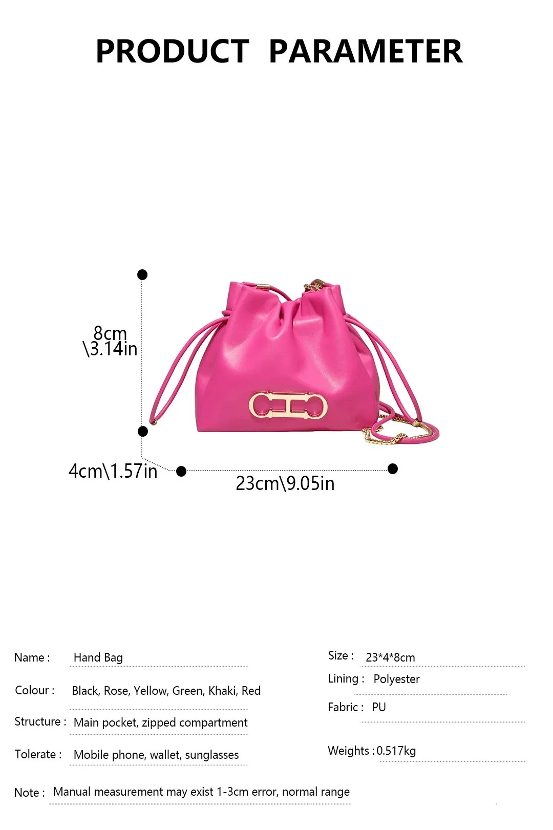 CH Luxus-Beuteltasche mit Kordelzug für Damen, goldfarbenes Metall-Logo, Ketten-Umhängetasche, Schulter-Messenger-Handtasche für den täglichen Pendelverkehr und Partys – Detail 2