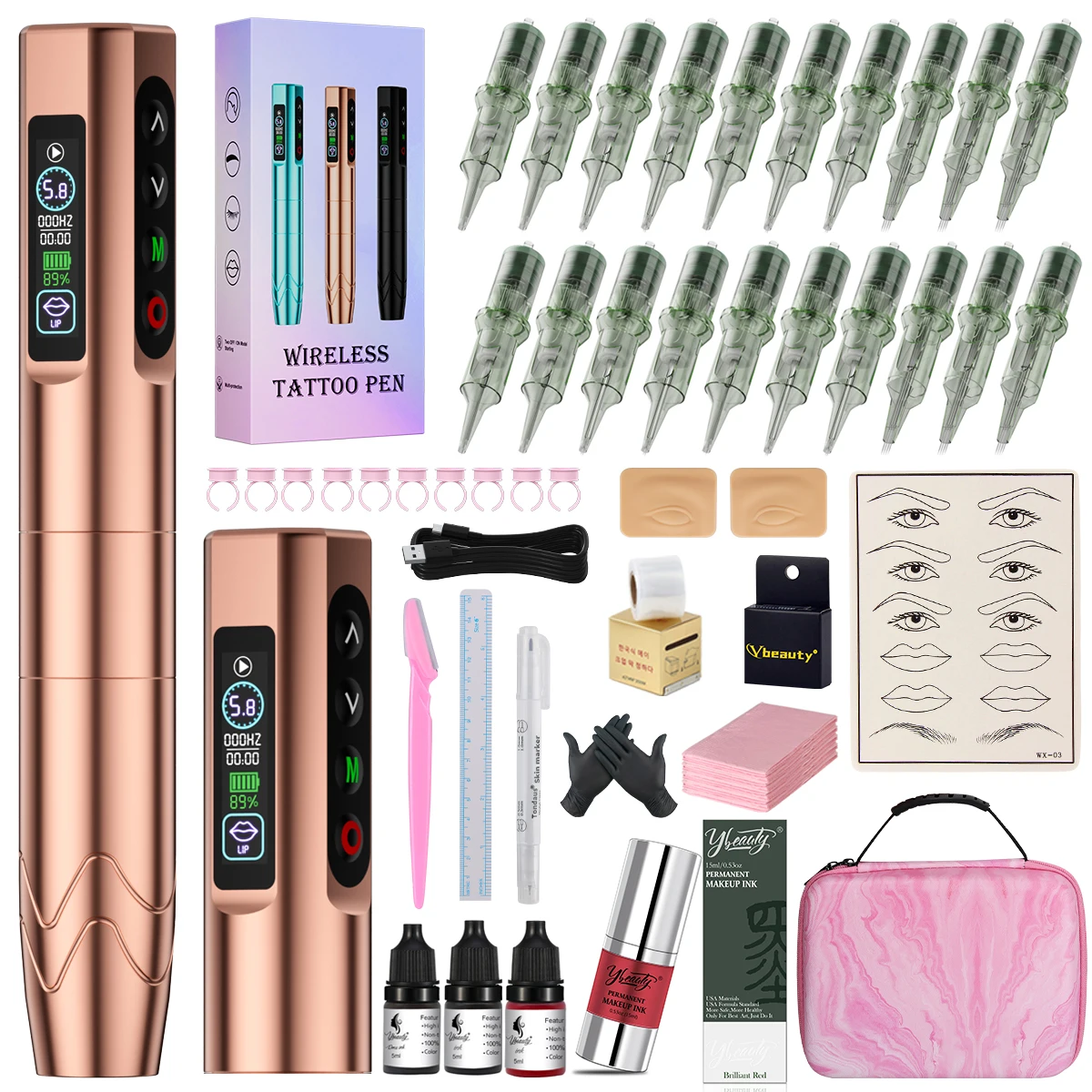 ماكينة تطريز لاسلكية متعددة الأوضاع ببطارية مزدوجة، مجموعة كاملة من الأدوات، ماكينة حواجب عائمة للشفاه