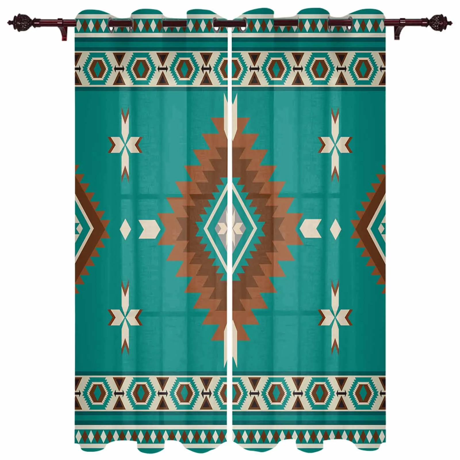 Blue Green Bohemian Style Decoration Modern Living Room Decor Window Treatments Drapes Balcony Kitchen Window Curtains