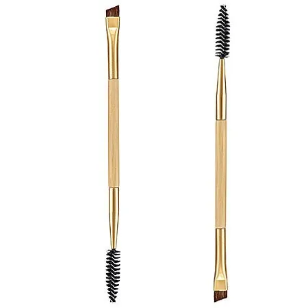 Hot Sale Makeup tools bamboo handle double brushes eyebrow brush   + eyebrow comb and make up brush DE105