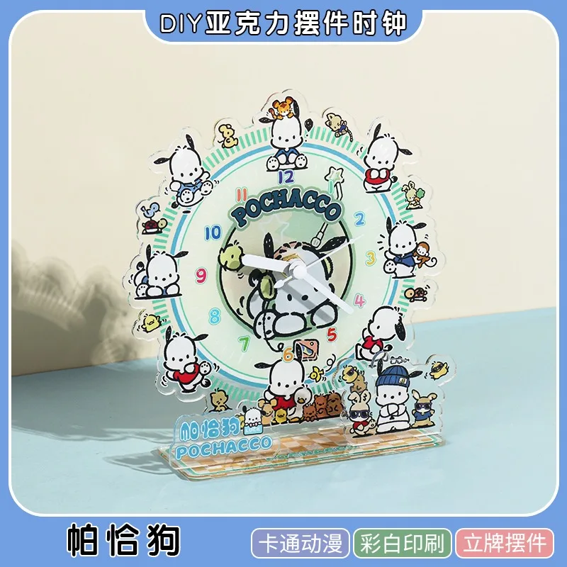 

Pochacco Anime Kawaii Sanrio Ins Fashion Acrylic Clock Ornaments Cute Cartoon Standing Desktop Decoration Gifts for Kids