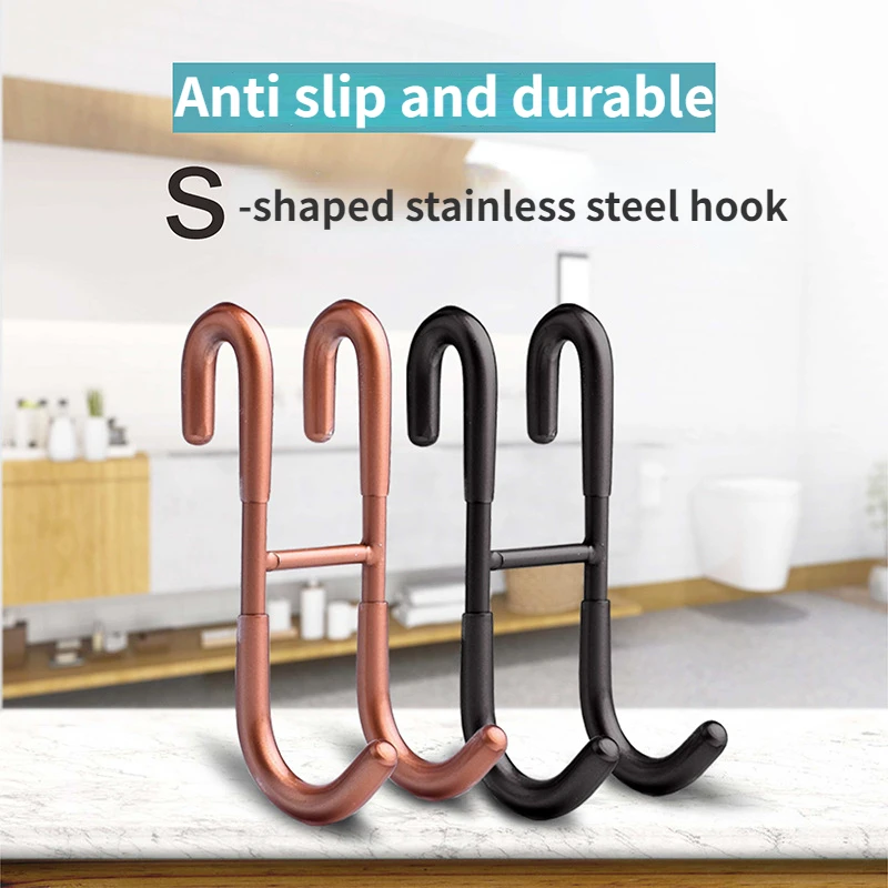 S-Shapes Shower Hook, 304 Stainless Steel, Glass Door, Towel Rack, Kitchen, Bathroom, Frameless Hanger, Drilling-Free