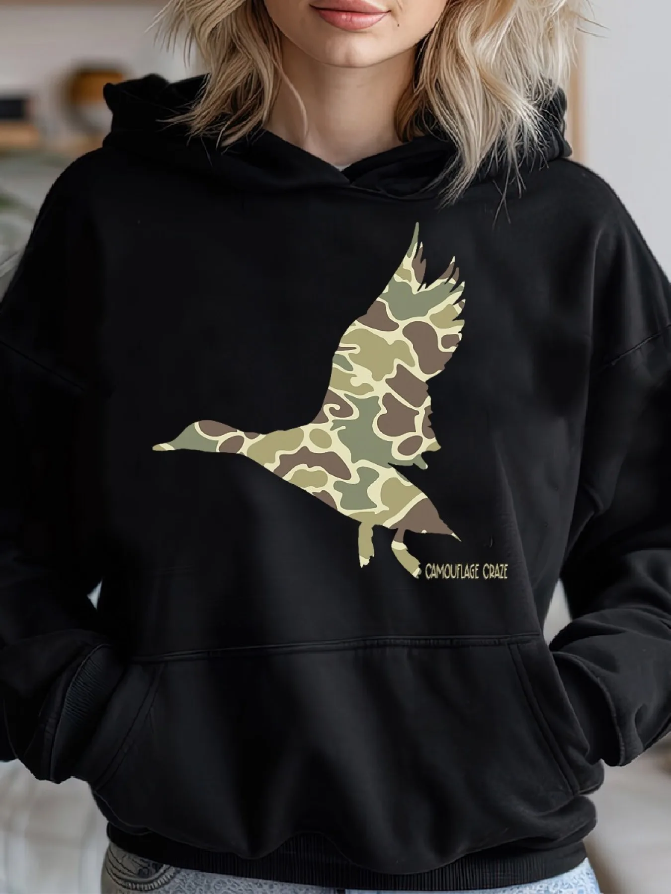 

Flying Mallard Duck Camouflage Graphic Printing Autumn and Winter Cotton Hoodie Outdoor Street Fashion Sports Brand Clothing