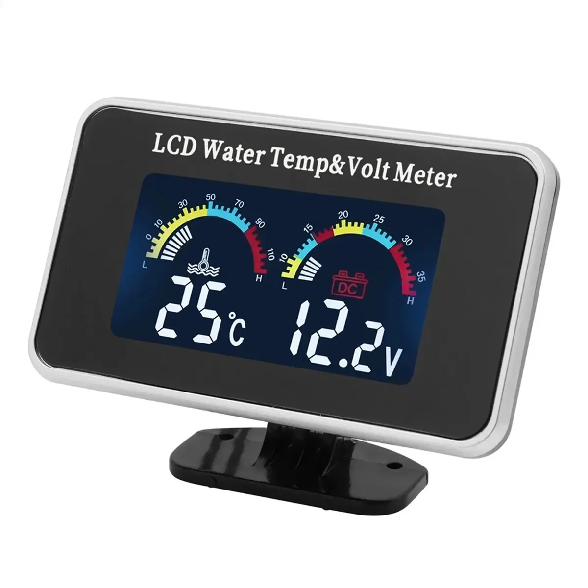 T572C-AD Car LCD Water Temperature Meter + Thermometer Voltmeter Gauge 2in1 Temp Voltage Meter 10mm Water Temp Sensor 12V 24V HO