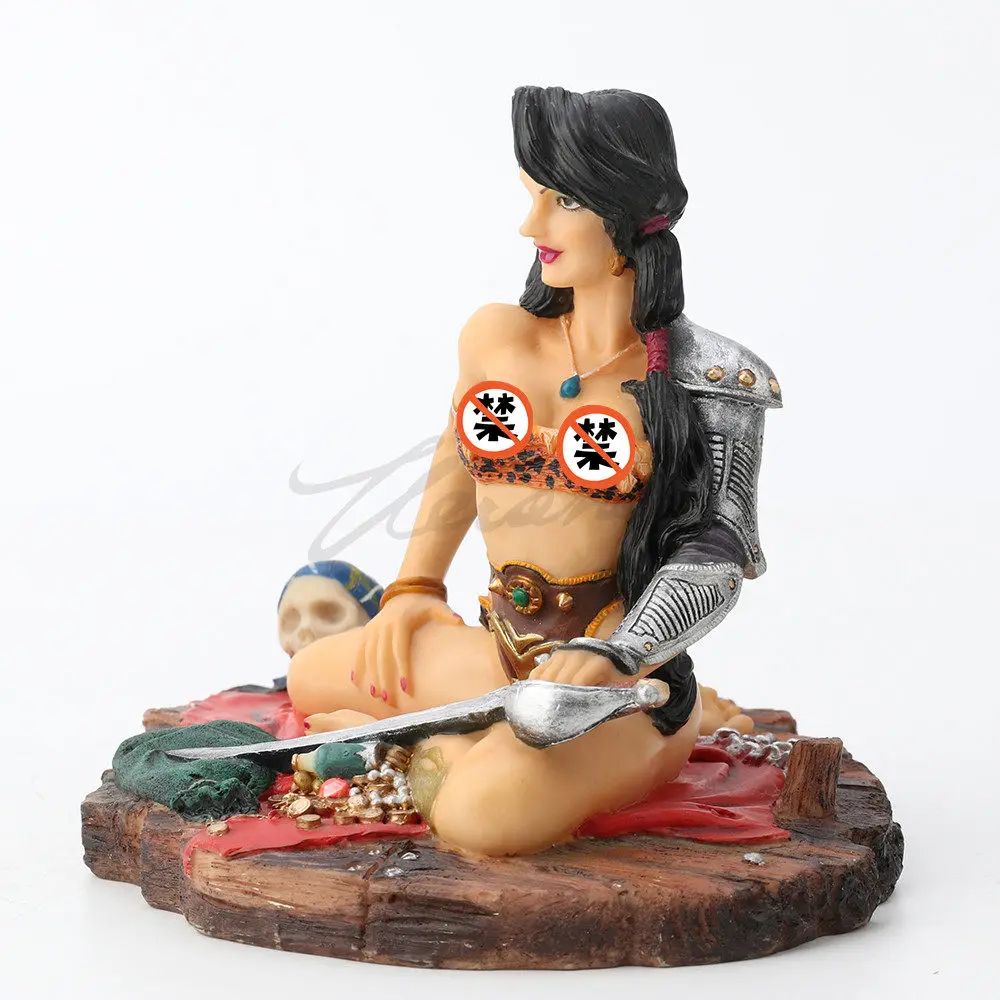Fantasy Female Warrior Statue Resin Swordswoman Figurine Hand Painted Collectible Sculpture Home Decorative Ornament Gift