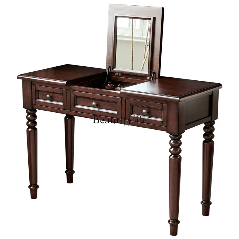 

American solid wood dresser cherry wood pure solid wood retro bedroom flip makeup desk integrated