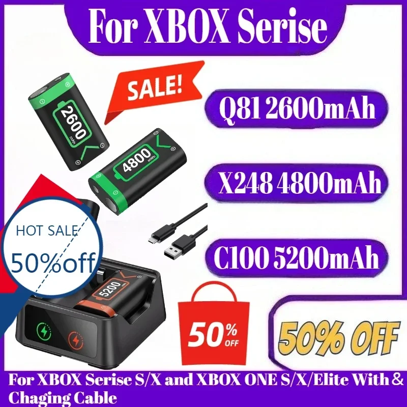 

Q81 X248 C100 2*5200 mWh Rechargable Batteries Pack For XBOX Serise S/X and XBOX ONE S/X/Elite With＆ Chaging Cable
