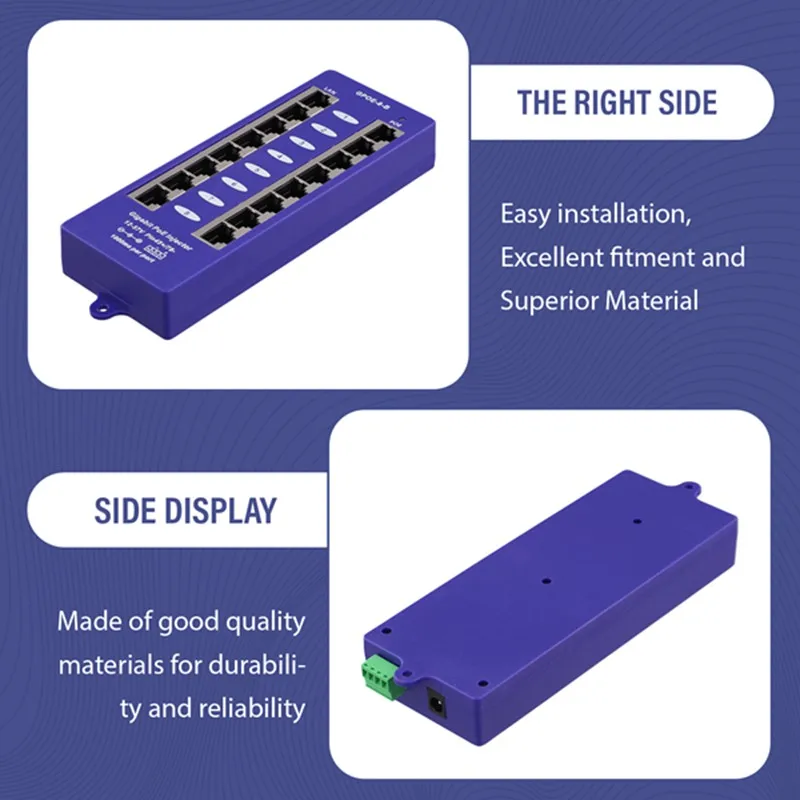 New 802.3af Mid-Span PoE Injector Mode B(4/5+,7/8-) Passive Gigabit 8 Port PoE Injector for UBNT CCTV Network-ABPX view 5