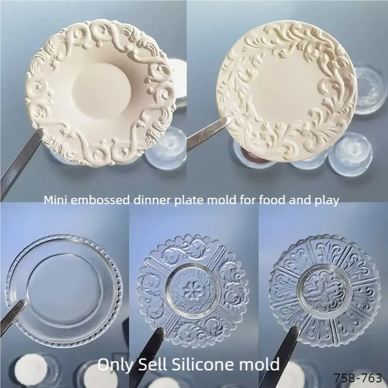 DIY Handcraft embossed dinner plate Epoxy Resin Mold Food Play Miniature Pinching Mould Epoxy Resin Mold UV Resin Moldse