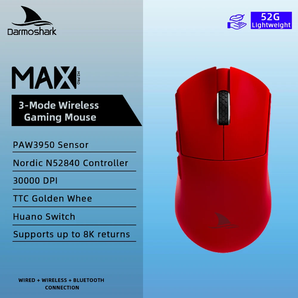 

Darmoshark M3PROMAX 4K 8K PAW3950 Беспроводная игровая 3-режимная Bluetooth-мышь, 30 к точек на дюйм Nordic 52840 Мыши для настольного компьютера Ноутбук