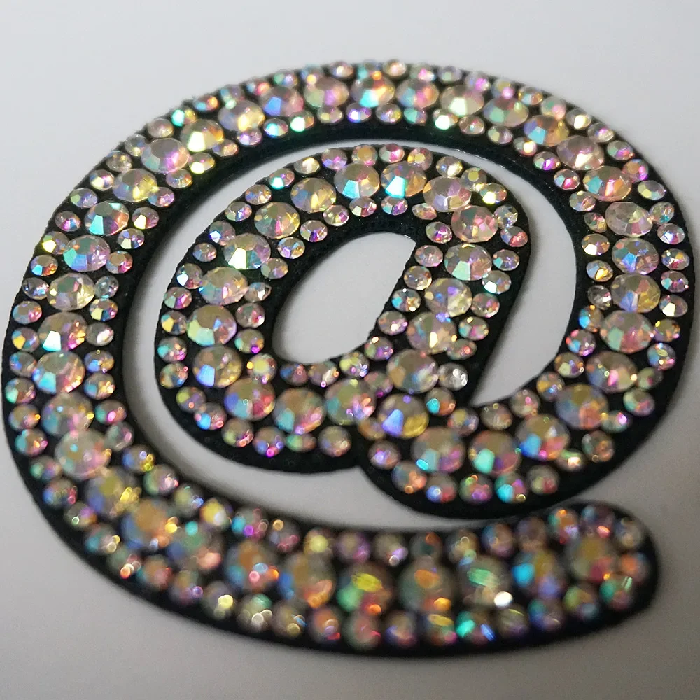 Rainbow Rhinestones Email Symbol AT @ Sign Sew Iron On Patches Shining Badges For Name DIY Dress Jeans Appliques Decoration