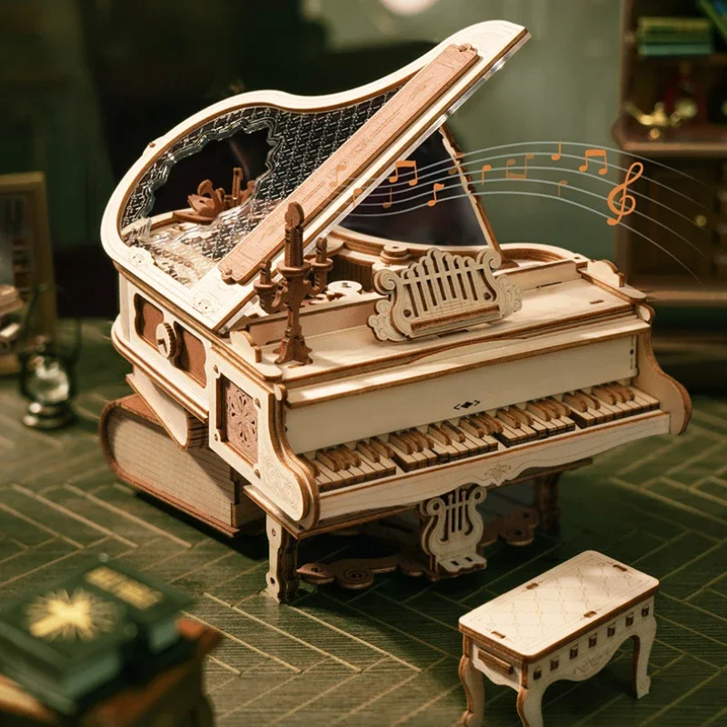 

Diy Ornaments Creative Bedroom Piano Music Box Wood Stereo Jigsaw Model Teacher's Day Gifts Holiday Figurines Home Decor