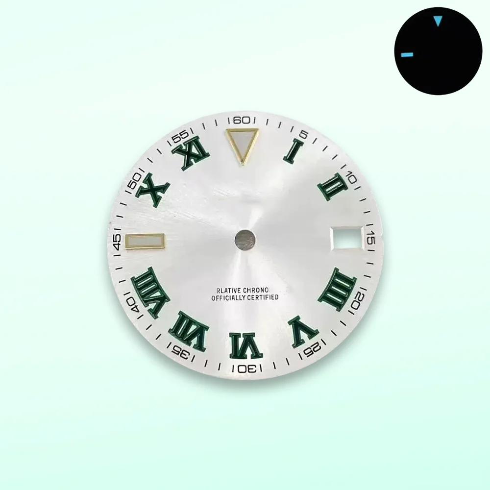 28.5mm S Dial Watch modification Roman numerals Ice Blue Luminous Fit NH35 Movement Sunburst Dial men's Watch Watch case
