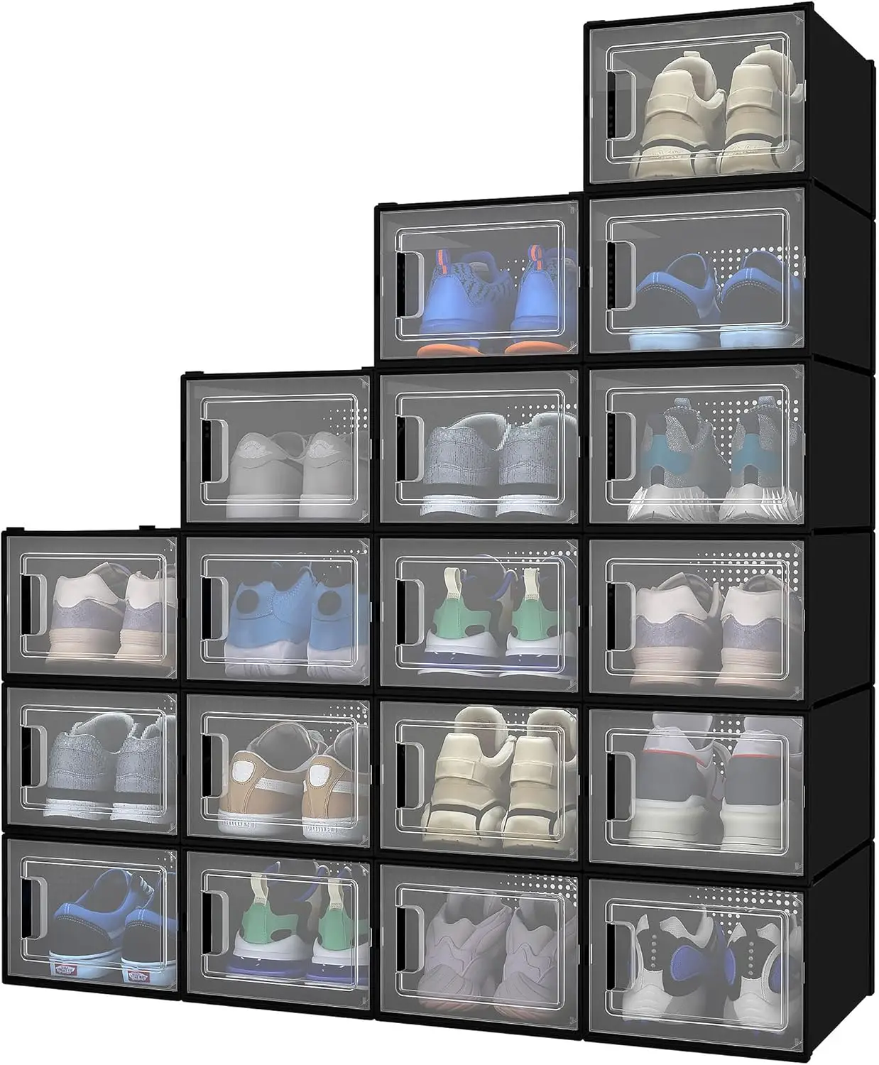 DWVO Large 18 Pack Shoe Storage Boxes, Plastic Stackable Shoe Storage Organizer for Closet, Fit up to US Size