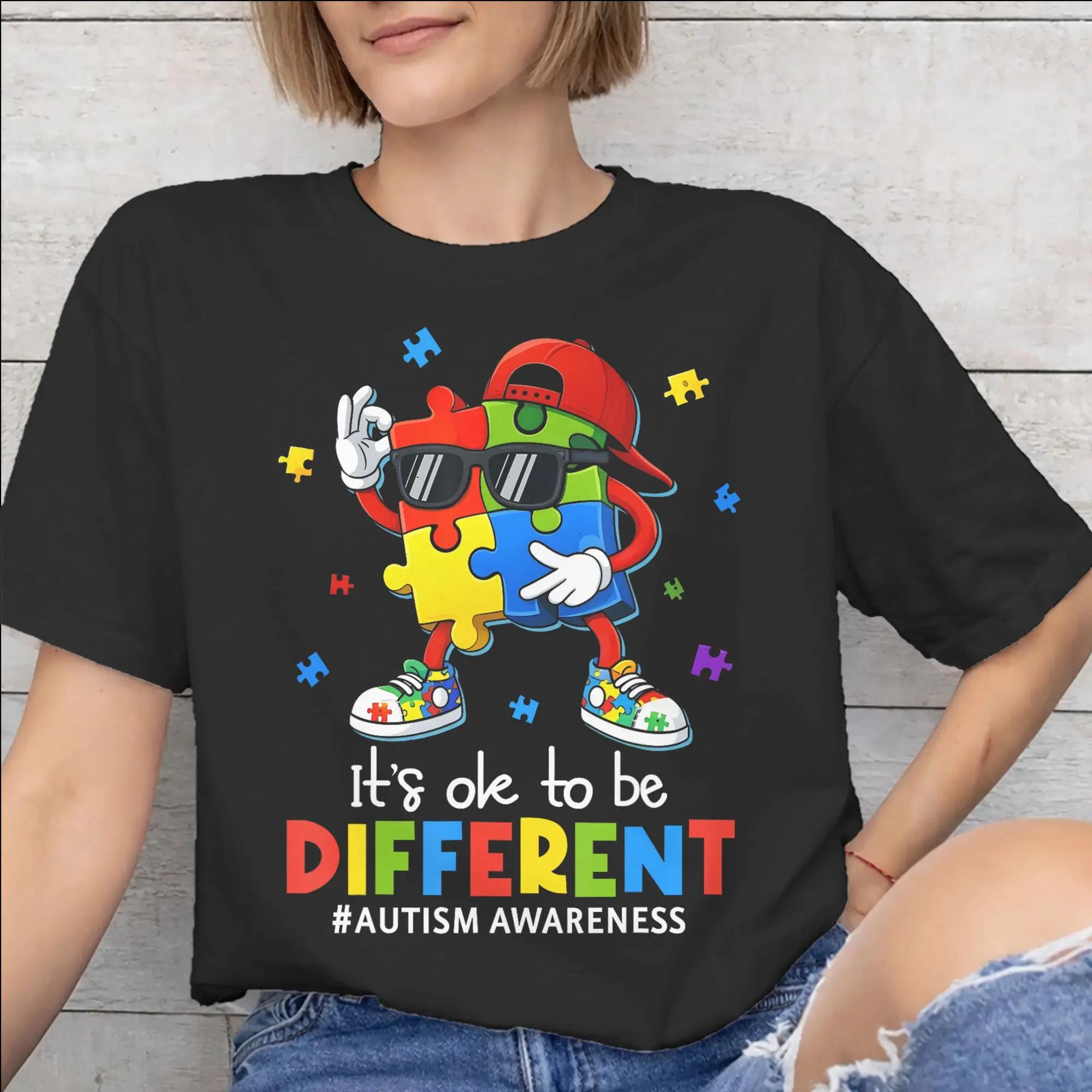Dabbing Puzzle Autism Awareness Graphic Printed T Shirt Men Women  100% Cotton  Tee Shirt Clothing
