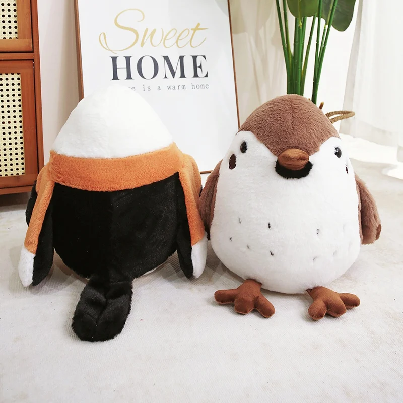 Fuzzy Ball Shape Bird Plush Toy Stuffed Fatty Sparrow Titmouse Cartoon Animal Pillow Decoration Companion Men Gift