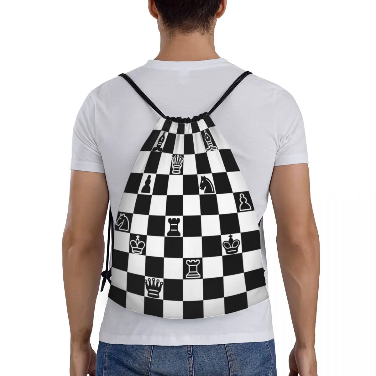 Custom Chess Lover Drawstring Bag for Training Yoga Backpacks Women Men Chessboard Game Sports Gym Sackpack