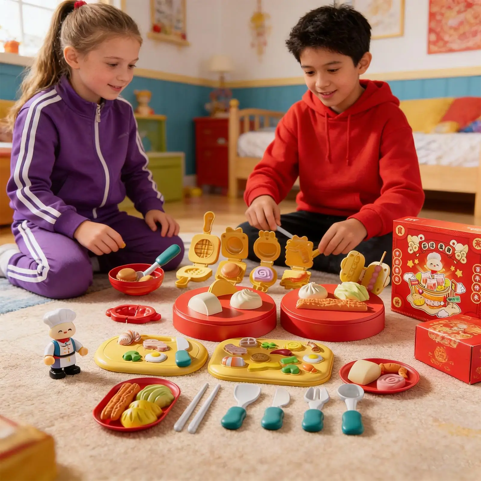 Kit di argilla da modellare Tema cucina cinese Arte fai-da-te Finta cibo per ragazzi Ragazze Scolpire Attività per feste di compleanno Aula