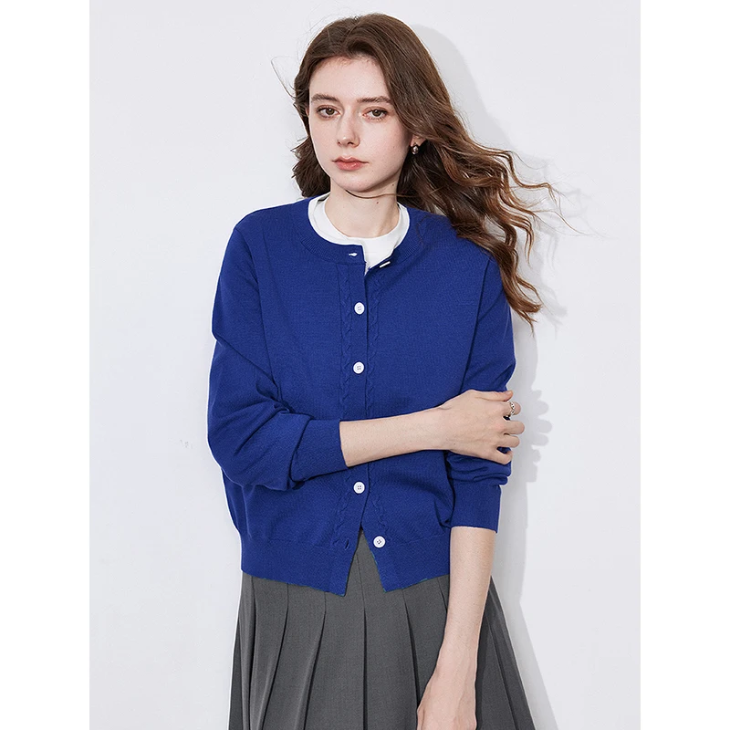 TOYOUTH Women Knitwear 2025 Spring New Contrast Color Round Neck Single Breasted Button Cardigan Sweater Ankola Red