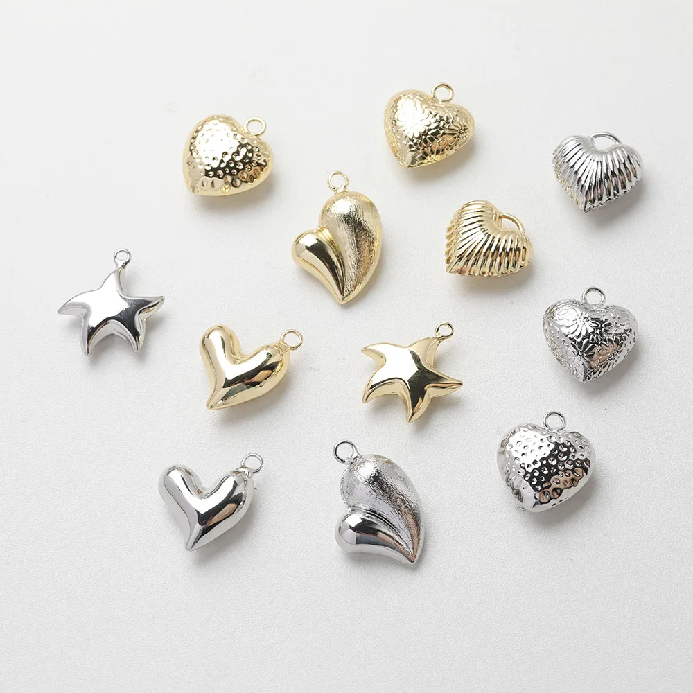 4PCS Dainty Heart Charms for Jewelry Making Pendant DIY Hand Made Brass 14k Gold Plated  Findings Accessories