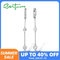 SANTUZZA Silver Earrings For Women Pure 925 Sterling Silver Sparkling White Cubic Zirconia Long Drop Earrings Fine Jewelry