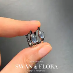 Natural Aquamarine 925 Sterling Silver Stud Earrings For Women Heart Jewelry Gift Simple Jewelry Blue