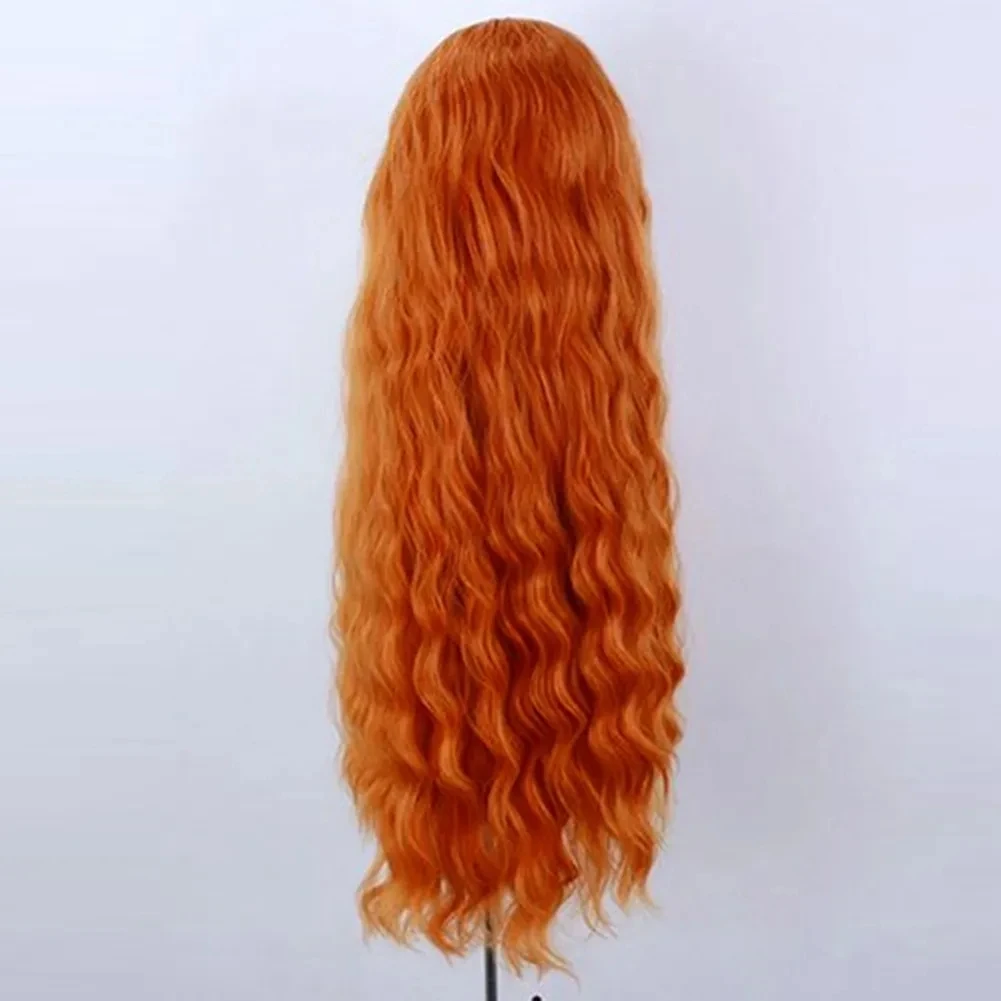 Peluca de cabello sintético para mujer, cabellera de onda profunda, color naranja, sin pegamento, suave, 180% de densidad, prearrancada, Cosplay