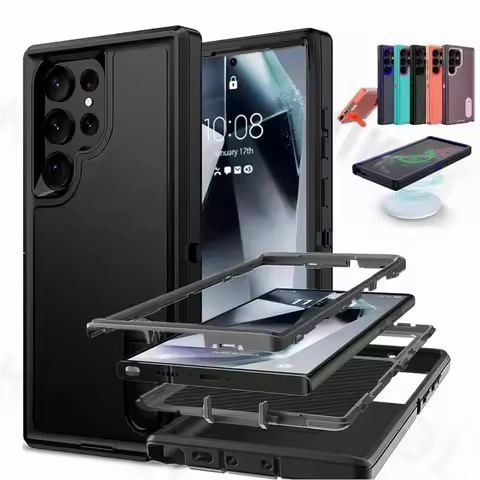 Case for Samsung Galaxy S25 ultra S24 S23 S22 A54 A15 A14 full body 3 in 1 shockproof heavy anti-scratch rugged kickstand cover