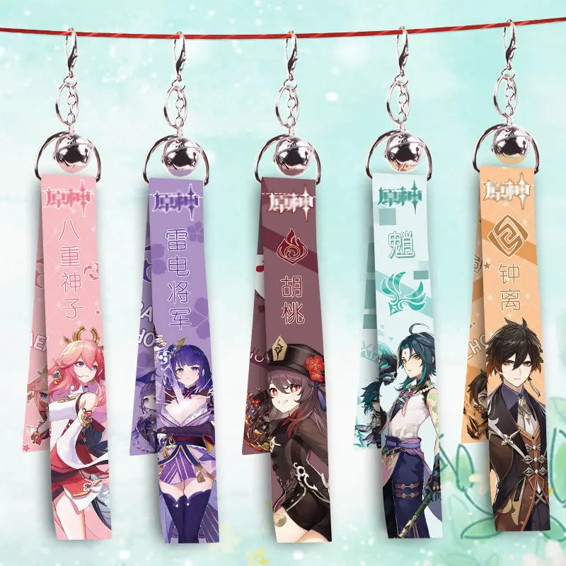 Hot Fashion Anime Game Game Impact Ribbon Keychain Cartoon Figure Short Lanyard Strap Keyring Bag Pendant Decoration Trinket