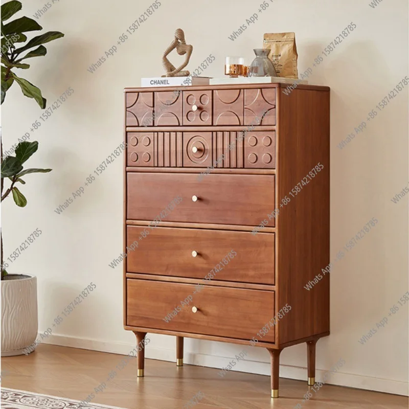 Second-hand style chest of drawers, solid wood, retro carved chest of drawers, entrance cabinets, bedroom living room storage an